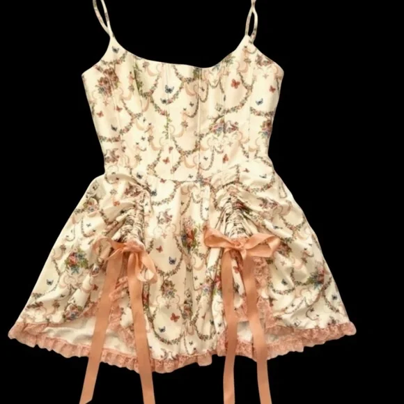 Sugar Thrillz Renaissance Butterfly Dolls Kill Lace Corset Floral Mini Dress - Picture 2 of 16